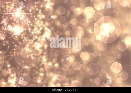 Une texture de fond rose marron abstraite festive avec des étoiles de bokeh étincelantes et étincelantes et des cercles blancs. Concept de carte pour le nouvel an, la fête, l'invitation, la Saint-Valentin ou d'autres vacances. Banque D'Images