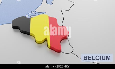Illustration de la carte 3D de la Belgique.3D rendu d'une image et d'une partie d'une série. Banque D'Images