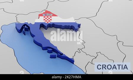 Illustration de la carte 3D de la Croatie.3D rendu d'une image et d'une partie d'une série. Banque D'Images