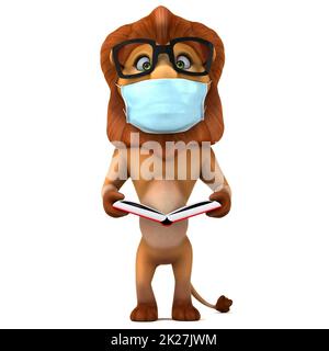 Illustration 3D amusante d'un lion avec un masque Banque D'Images