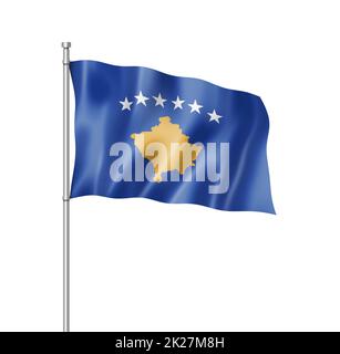 Drapeau du Kosovo isolé sur blanc Banque D'Images