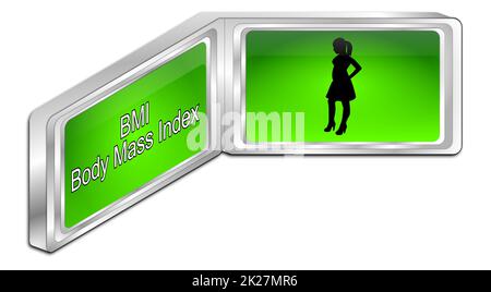 IMC - bouton d'indice de masse corporelle vert - illustration 3D Banque D'Images