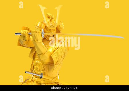 Samouraï en armure en position d'attaque. 3D rendu Banque D'Images