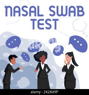 Légende présentant le test de l'écouvillon nasal. Concept Internet diagnostic d'une infection des voies respiratoires supérieures par sécrétion nasale Illustration des partenaires construire de nouvelles idées merveilleuses pour l'amélioration des compétences. Banque D'Images