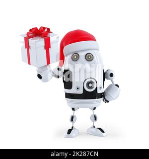 Père Noël robot tenant une boîte cadeau Banque D'Images