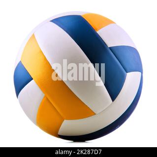 Volley-ball en cuir isolé sur fond blanc Banque D'Images