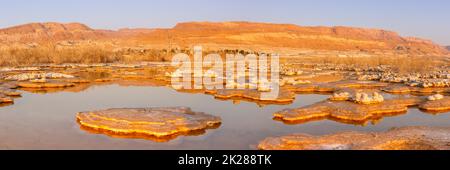 Mer Morte Panorama Israël sel îles lever de soleil matin paysage nature Banque D'Images