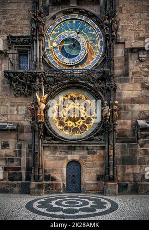 Horloge astronomique de Prague ou Orloj de Prague - architecture gothique d'art médiéval, République tchèque Banque D'Images