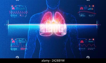 Lung Function Testing or Pulmonary Function Testing - PFT - Medical and Technological Advances in Pulmonology - Conceptual Illustration Stock Photo