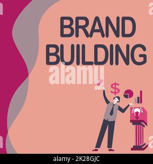 Légende du texte présentant l'image de marque. Concept c'est-à-dire générer une prise de conscience établir et promouvoir l'entreprise mandebout seul présenter des graphiques et de nouvelles idées financières avec Podium. Banque D'Images