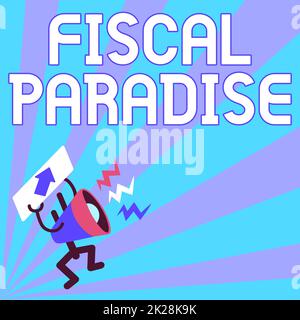 Affichage conceptuel paradis fiscal. Mot pour le gaspillage de l'argent public est un sujet de grande préoccupation Megaphone Affichage d'un message important présentant un rapport détaillé Banque D'Images