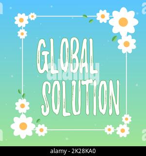 Affichage conceptuel solution globale. Aperçu commercial faire face à une situation difficile qui peut aider les pays cadre blanc décoré avec des formes abstraites modernisées fleurs et feuillage. Banque D'Images