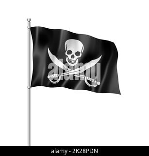 Drapeau Pirate, Jolly Roger isolé sur blanc Banque D'Images