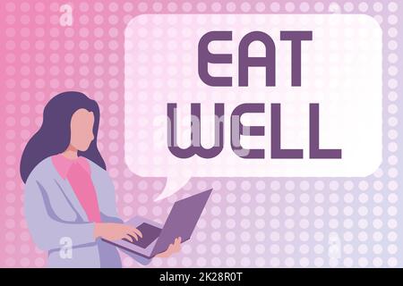 Légende de texte présentant manger bien. Aperçu pratique de manger seulement des aliments qui sont entiers et non transformés étudier les langages de programmation, le codage et le développement de nouveaux jeux vidéo Banque D'Images