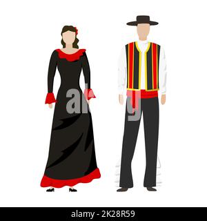 Fille et homme en costumes de fête nationaux folkloriques espagnols - Vector Banque D'Images