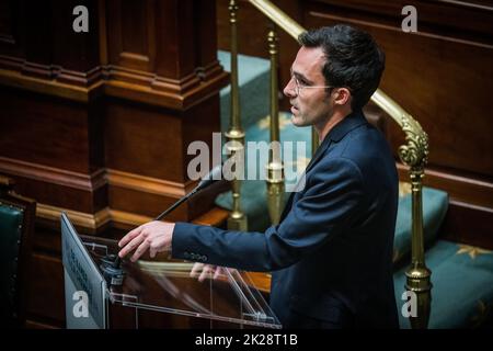 Bruxelles, Belgique, le 22 septembre 2022. Kristof Calvo de Groen photographié lors d'une séance plénière de la Chambre au Parlement fédéral à Bruxelles, le jeudi 22 septembre 2022. BELGA PHOTO JASPER JACOBS Banque D'Images