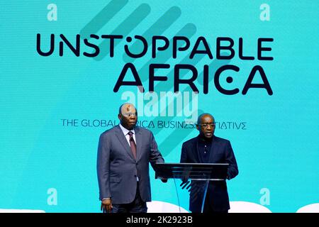 09/19/2022 New York, New York le Dr Benedict Okey Oramah et Strive Masiyiwa s'expriment sur scène lors de la conférence sur l'Afrique, qui s'est tenue lundi au 42nd rue Cipriani à New York, à 19 septembre 2022. Photo de Jennifer Graylock-Graylock.com 917-519-7666 Banque D'Images