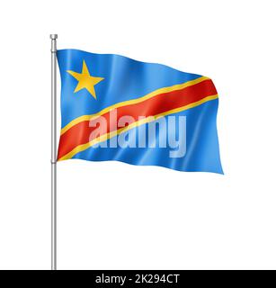 Drapeau de la République démocratique du Congo isolé sur blanc Banque D'Images