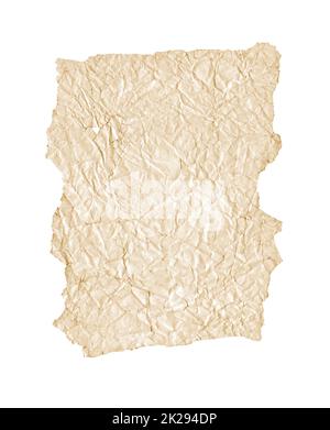 Ancienne feuille de papier de gringe. Parchemin isolé sur blanc Banque D'Images