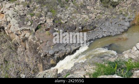 Vue sur la cascade de Zavitan, dans la réserve naturelle de la forêt de Yehudiya, les hauteurs du Golan, dans le nord d'Israël Banque D'Images