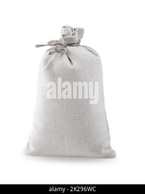 Sac de toile de jute isolé sur fond blanc Banque D'Images