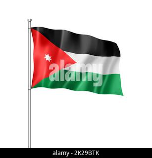 Drapeau jordanien isolé sur blanc Banque D'Images