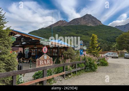 Fin de la gare mondiale, Patagonia, Ushuaia, Argentine Banque D'Images