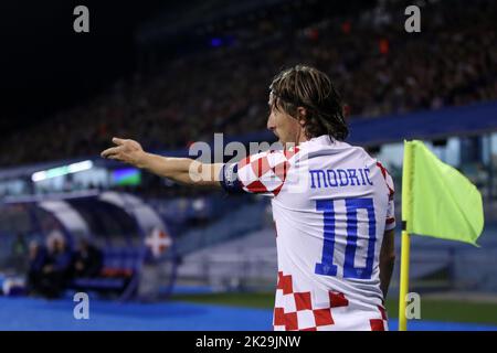 ZAGREB, CROATIE - SEPTEMBRE 22 : Luka Modric, de Croatie, réagit lors de la Ligue des Nations de l'UEFA Un match du Groupe 1 entre la Croatie et le Danemark au Stadion Maksimir sur 22 septembre 2022 à Zagreb, en Croatie. Photo: Sanjin Strukic/PIXSELL Banque D'Images