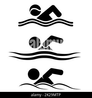 Ensemble d'icônes de natation pour homme. Informations sur l'eau de baignade en été. Illustration de l'élément de conception du logo Banque D'Images