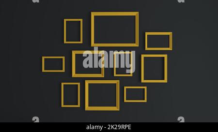 Cadres d'image collage gris foncé concept avec cadre jaune 3D rendu Banque D'Images