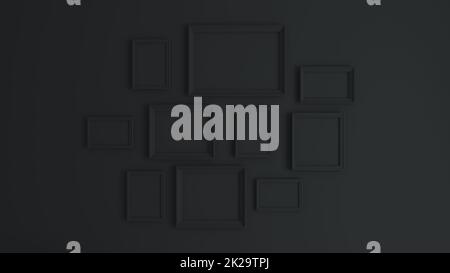 Cadres d'image collage gris foncé concept 3D rendu Banque D'Images