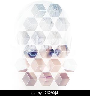 Magnifiquement futuriste. Image composite d'une belle jeune femme en hexagons. Banque D'Images