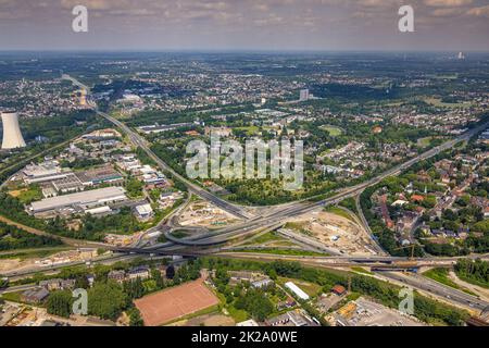 Luftbild, Großbaustelle Kreuz Herne der Autobahn A42 et Autobahn A43, mit Bau des Baukau-tunnels, Baukau, Herne, Ruhrgebiet, Nordrhein-Westfalen, DEU Banque D'Images