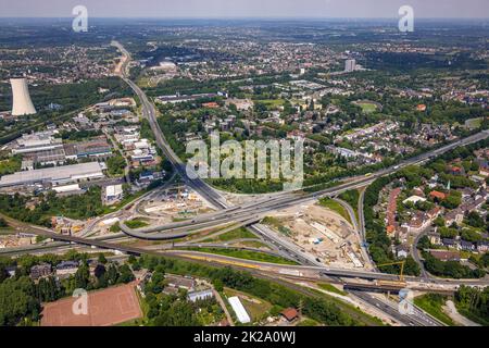 Luftbild, Großbaustelle Kreuz Herne der Autobahn A42 et Autobahn A43, mit Bau des Baukau-tunnels, Baukau, Herne, Ruhrgebiet, Nordrhein-Westfalen, DEU Banque D'Images