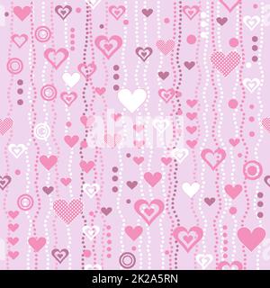 Motif Saint-Valentin sans coutures avec coeurs, pois et cercles sur fond rose Banque D'Images