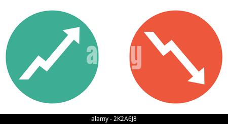 Bannière avec 2 boutons : flèche vers le haut et vers le bas, vert et rouge Banque D'Images