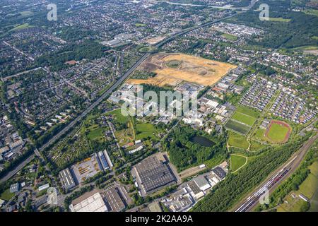 Aerial view of the former trotting track Recklinghausen with adjacent Blitzkuhlenstraße, Berghausen, Recklinghausen, Ruhr area, North Rhine-Westphalia Stock Photo