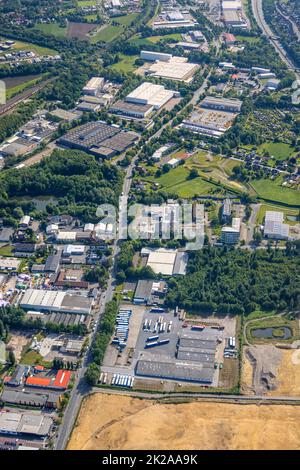 Vue aérienne de l'ancienne piste de trotting Recklinghausen avec Blitzkuhlenstraße adjacent, Hillerheide, Recklinghausen, région de Ruhr, Rhénanie-du-Nord-Westphalie Banque D'Images