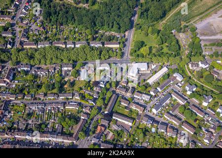 Vue aérienne de l'ancienne piste de trotting Recklinghausen avec Blitzkuhlenstraße adjacent, Hillerheide, Recklinghausen, région de Ruhr, Rhénanie-du-Nord-Westphalie Banque D'Images