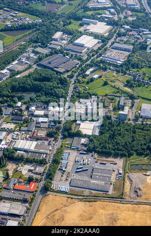 Vue aérienne de l'ancienne piste de trotting Recklinghausen avec Blitzkuhlenstraße adjacent, Hillerheide, Recklinghausen, région de Ruhr, Rhénanie-du-Nord-Westphalie Banque D'Images