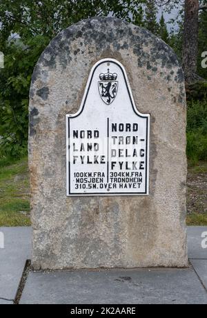 Wonderful landscapes in Norway. E6 road through nordlandsporten. Gateway to Norge. Arch between the two regions Nord-Trondelag and Nordland. Selective Stock Photo