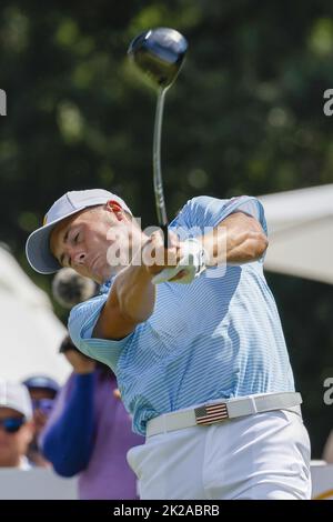 Charlotte, États-Unis. 22nd septembre 2022. Jordan Spieth débarque sur le troisième trou au championnat de golf de la coupe Presidents à Charlotte, en Caroline du Nord, sur 22 septembre 2022. Photo de Nell Redmond/UPI. Crédit : UPI/Alay Live News Banque D'Images