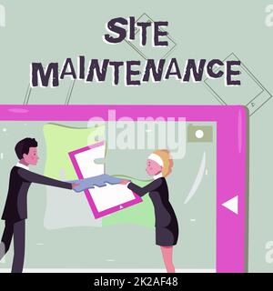 Écriture affichant le texte Maintenance du site. Concept signifiant garder le site Web sécurisé mis à jour en cours d'exécution et sans buggfree collègues construire de nouveaux plans de projet présentant les dernières idées. Banque D'Images