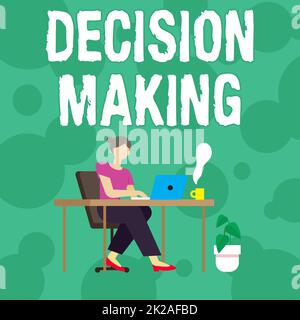 Texte indiquant l'inspiration prise de décision. Aperçu de l'entreprise l'acte de décider entre deux possibilités ou plus femme assise avec ordinateur portable vue arrière accomplir activement le travail à partir de la maison Banque D'Images