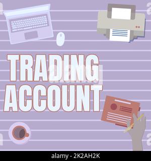 Affiche affichant le compte de négociation, compte d'investissement d'idée d'affaires ayant des titres en espèces ou d'autres avoirs main Holding Pen création de plans pour New Ala Banque D'Images