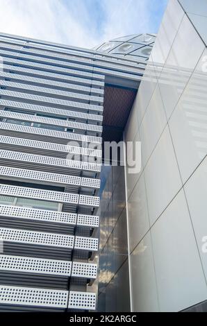 MOSTOLES, SPAIN - SEPTEMBER 22, 2021: Architectural detail of 'Rey Juan Carlos' University Hospital, located in the Madrid town of Mostoles, Spain, a Stock Photo