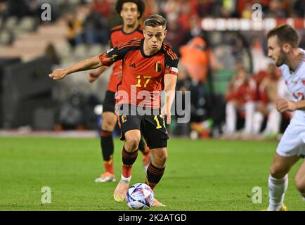 Bruxelles, Belgique. 14th mars 2021. Bruxelles, Belgique, 22 septembre 2022: Leandro Trossard de Belgique photographié pendant la cinquième Ligue des Nations de l'UEFA Un match du groupe 4 entre la Belgique, appelé les Devils rouges, et le pays de Galles au stade du Roi Baudouin à Bruxelles, Belgique. (David Catry/SPP) crédit: SPP Sport presse photo. /Alamy Live News Banque D'Images