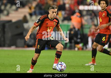 Bruxelles, Belgique. 14th mars 2021. Bruxelles, Belgique, 22 septembre 2022: Leandro Trossard de Belgique photographié pendant la cinquième Ligue des Nations de l'UEFA Un match du groupe 4 entre la Belgique, appelé les Devils rouges, et le pays de Galles au stade du Roi Baudouin à Bruxelles, Belgique. (David Catry/SPP) crédit: SPP Sport presse photo. /Alamy Live News Banque D'Images