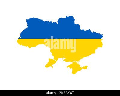 Carte simple de l'Ukraine avec drapeau isolé sur fond blanc. Illustration Banque D'Images