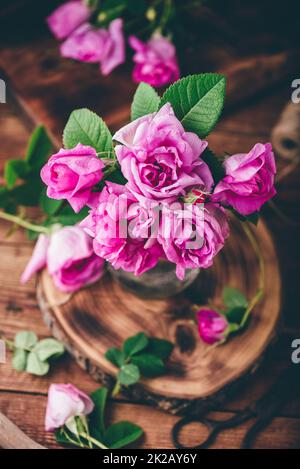 Bouquet de roses roses de jardin en pot Banque D'Images